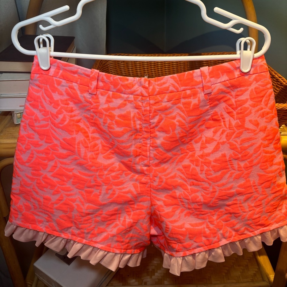 J. Crew Coral Patterned High Waist Shorts with added Ruffle Hem - Picture 4 of 4